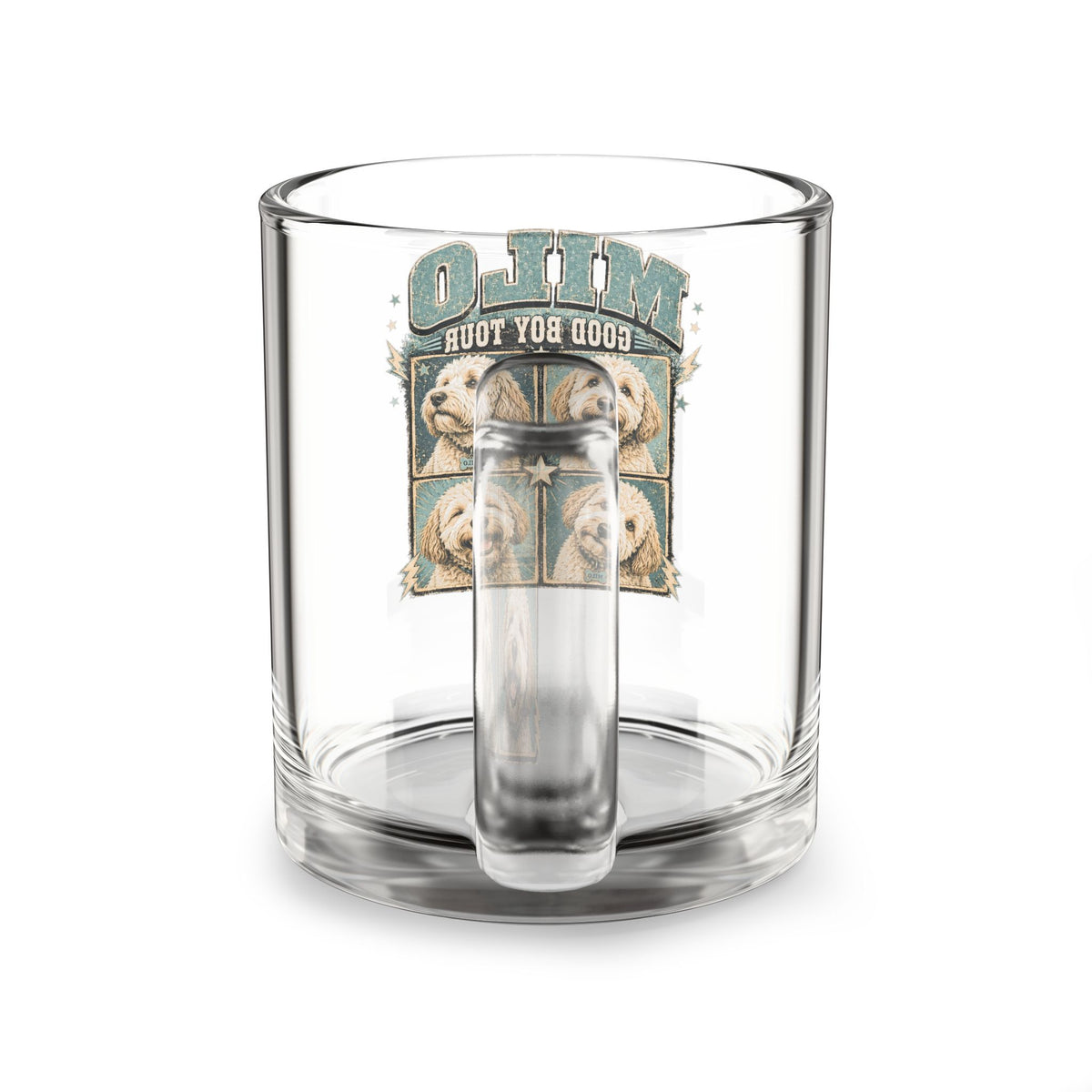 Milo "Good Boy Tour" 10oz Glass Mug — Cute Dog Portrait Coffee Cup Milo Bailey Dog Dad Mom  Glass Mug 10 oz