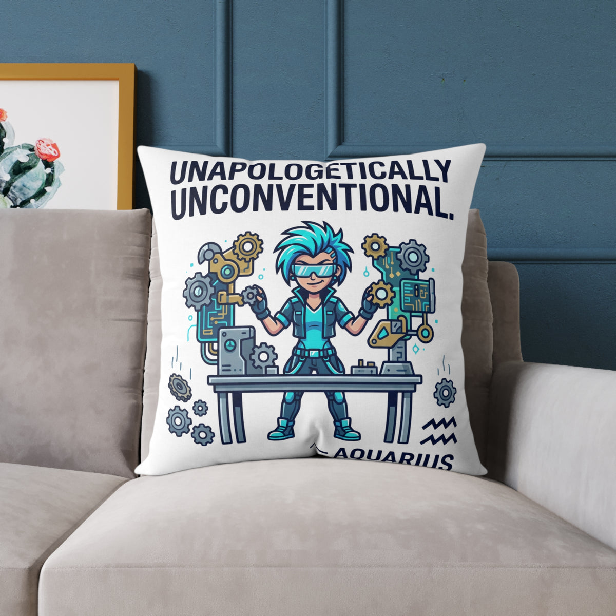 Aquarius Zodiac Unapologetically Unconventional Square Poly Canvas Pillow