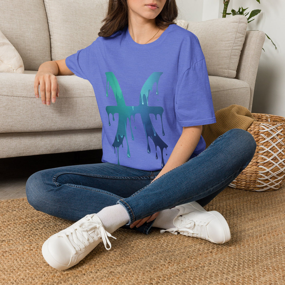 Pisces Drip Zodiac T-Shirt — Blue Gradient Astrological Tee