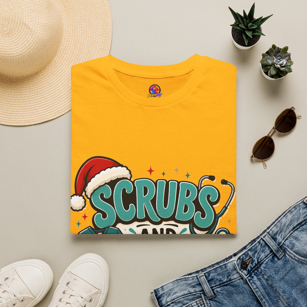 Scrubs and Santa Christmas T-Shirt — Cute Holiday Nurse Tee