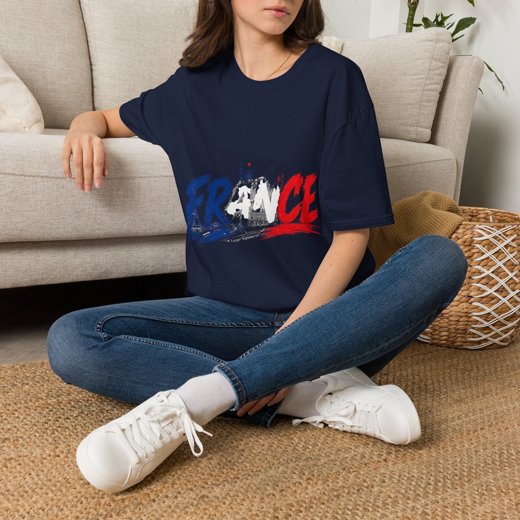 France Brushstroke Graphic T-Shirt — Tricolor Soccer/Travel Fan Tee