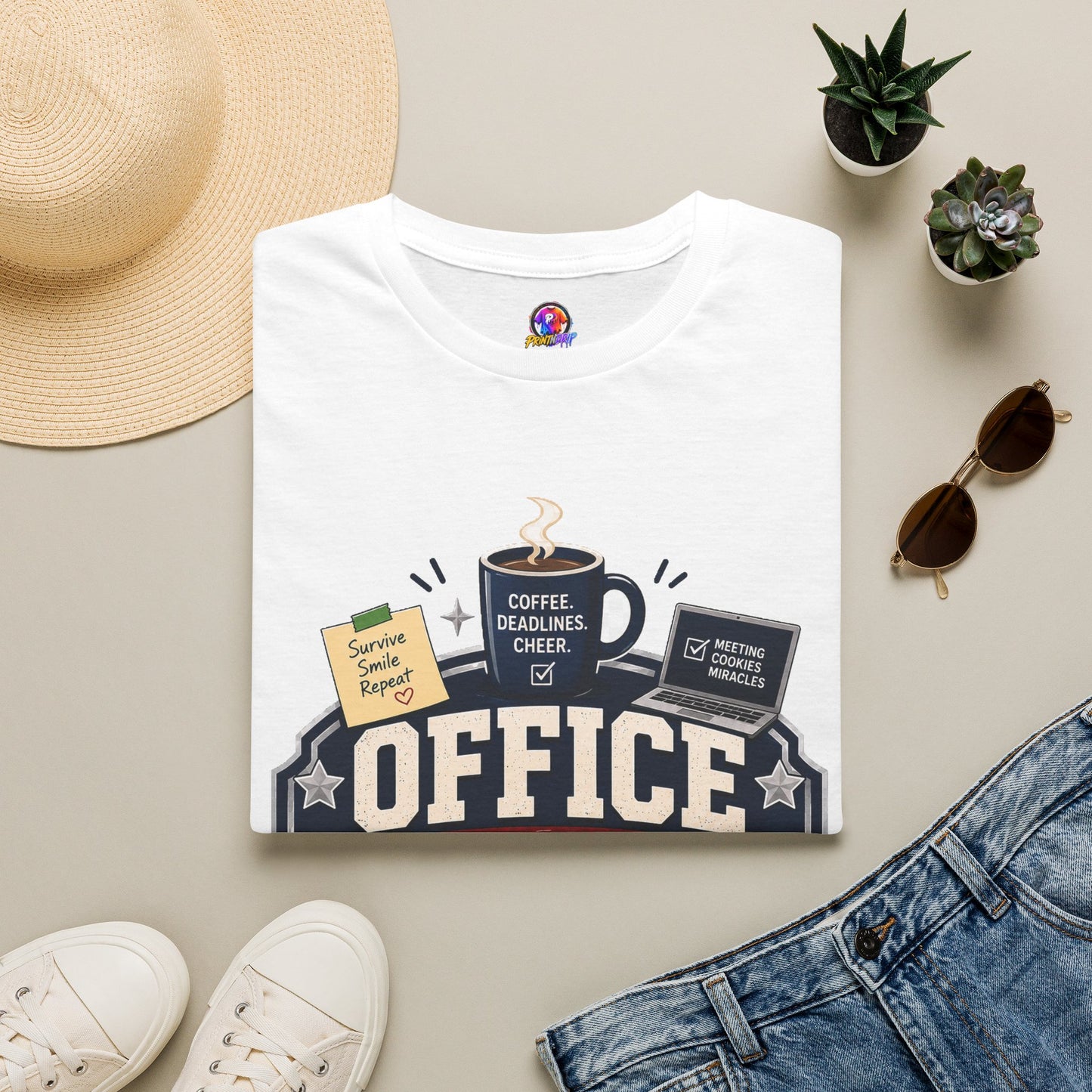 Office Holiday Survivor T-Shirt — Coffee, Deadlines & Cheer Work Shirt