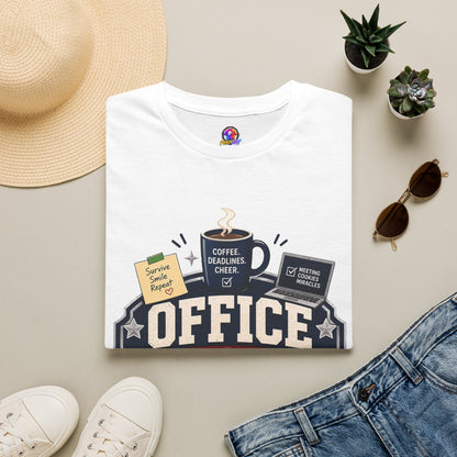 Office Holiday Survivor T-Shirt — Coffee, Deadlines & Cheer Work Shirt