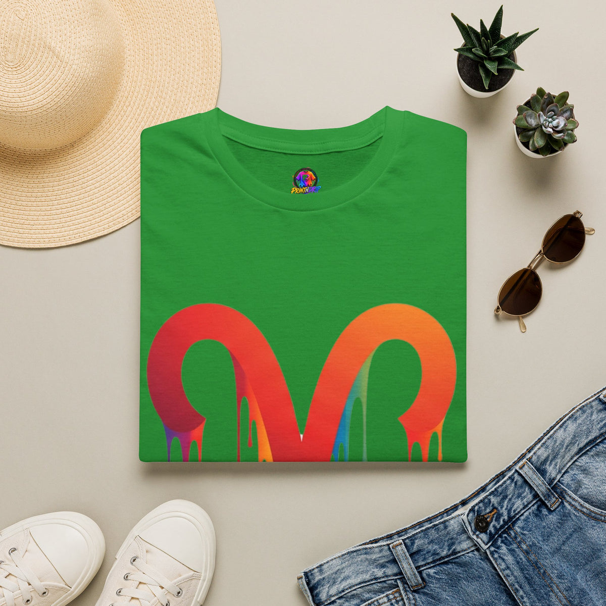 Aries Rainbow Drip T-Shirt — Colorful Dripping Zodiac Graphic Tee