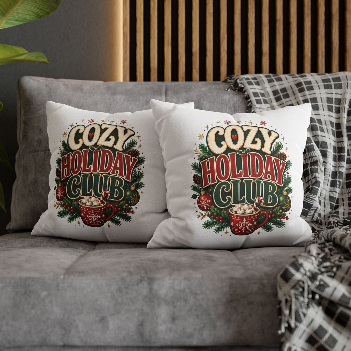 Christmas Cozy Holiday Club Pillowcase — Festive Hot Cocoa Christmas Throw Pillow