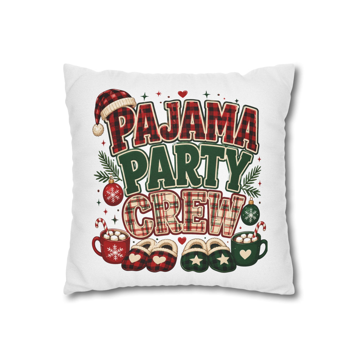 Christmas Pajama Party Crew Pillowcase — Christmas Holiday Decorative Throw Pillow Cover