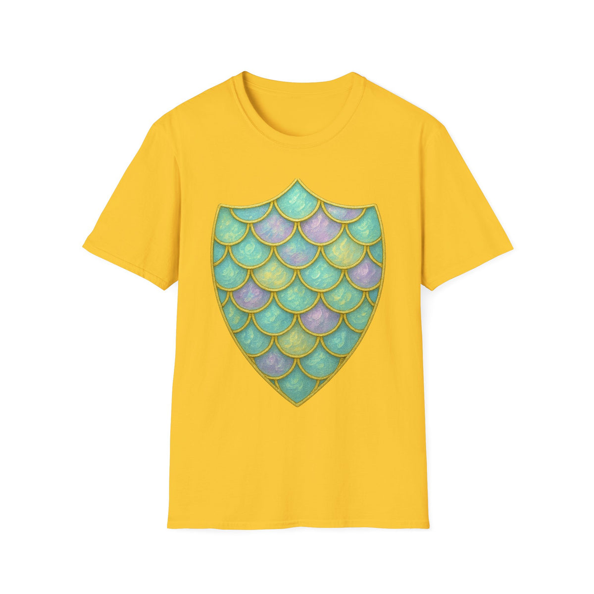 Mermaid Scale Shield T-Shirt — Iridescent Aquamarine Graphic Tee - Trending Now - September 2026