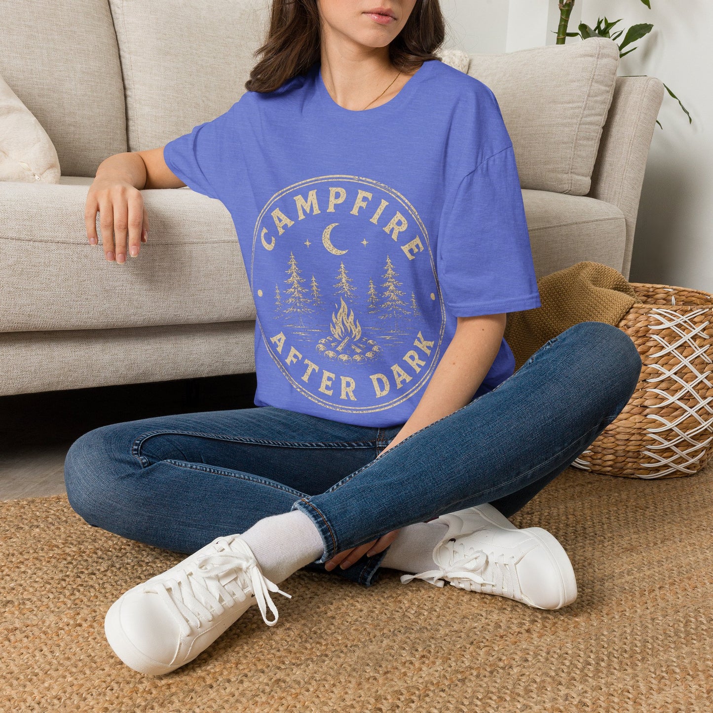 Campfire After Dark T-Shirt — Vintage Moon & Pines Camping Tee