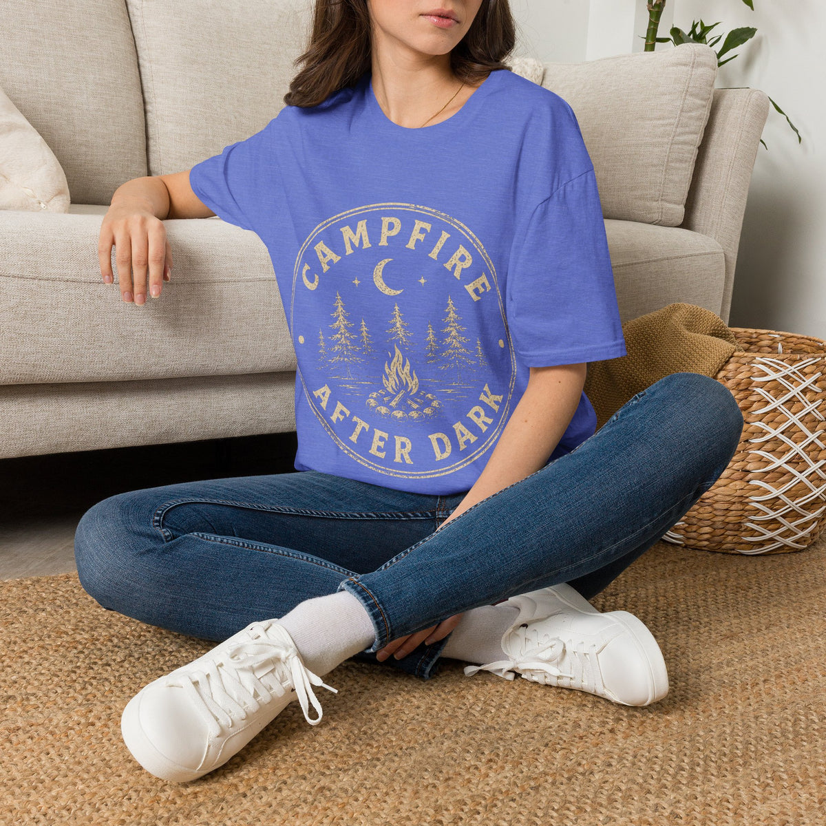 Campfire After Dark T-Shirt — Vintage Moon & Pines Camping Tee