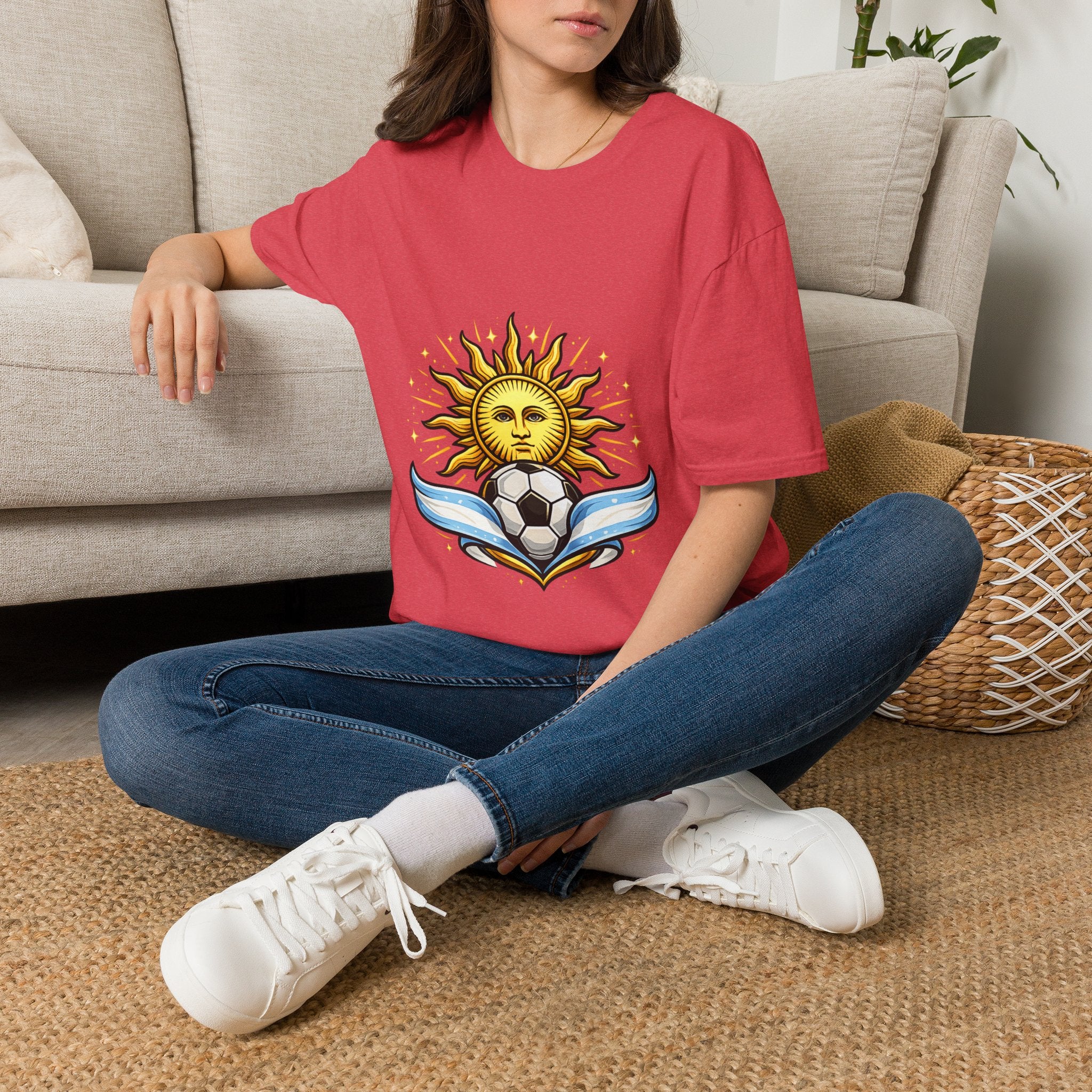 Argentina Sun Face Soccer T-Shirt — Retro Celestial Football Tee