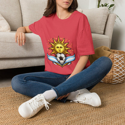 Argentina Sun Face Soccer T-Shirt — Retro Celestial Football Tee