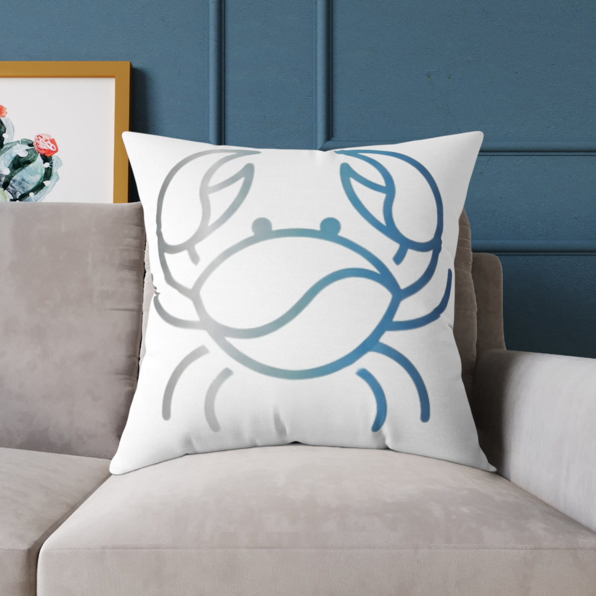 Cancer Zodiac Coastal Crab Square Throw Pillow