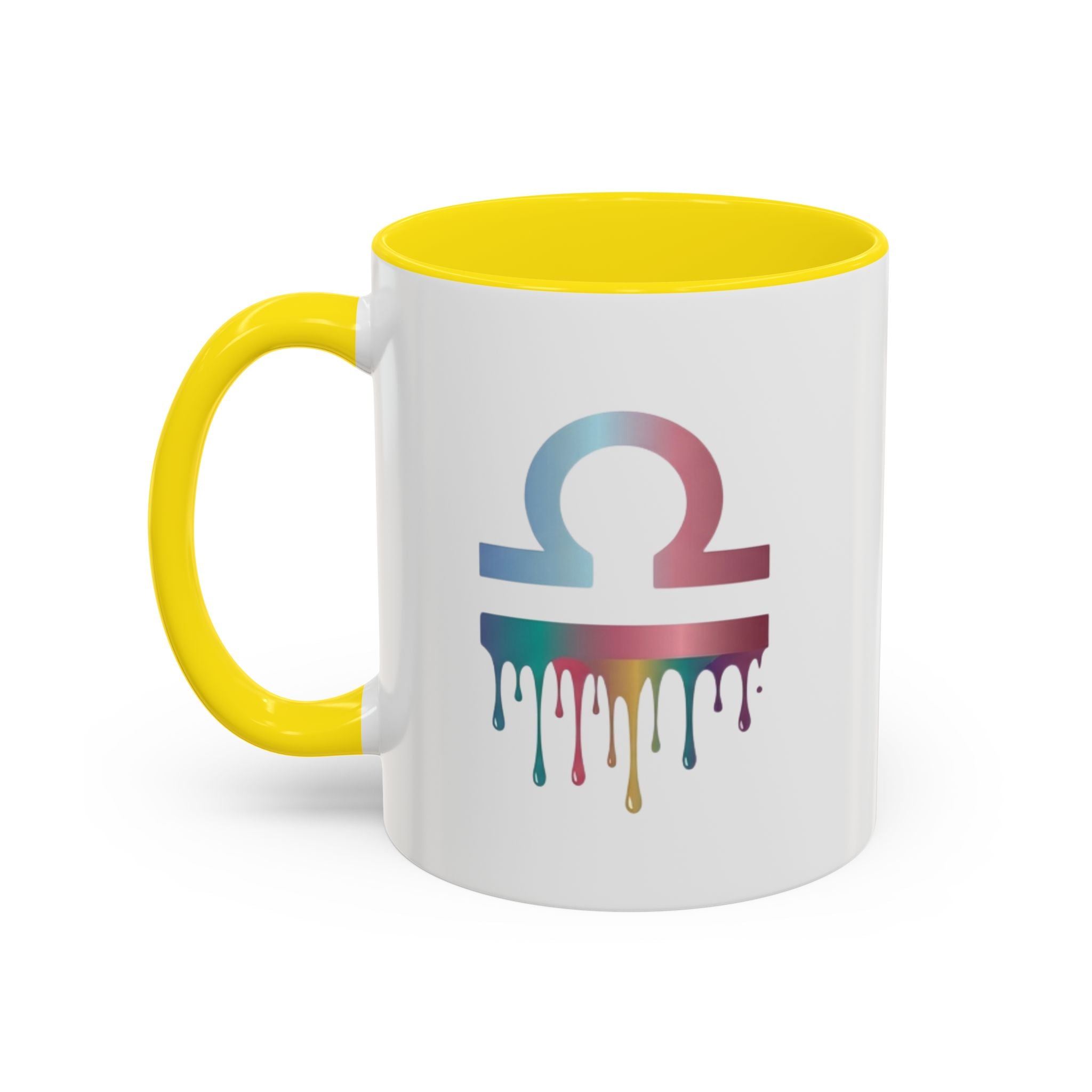 Libra Drip Accent Coffee Mug — Zodiac Symbol Rainbow Design