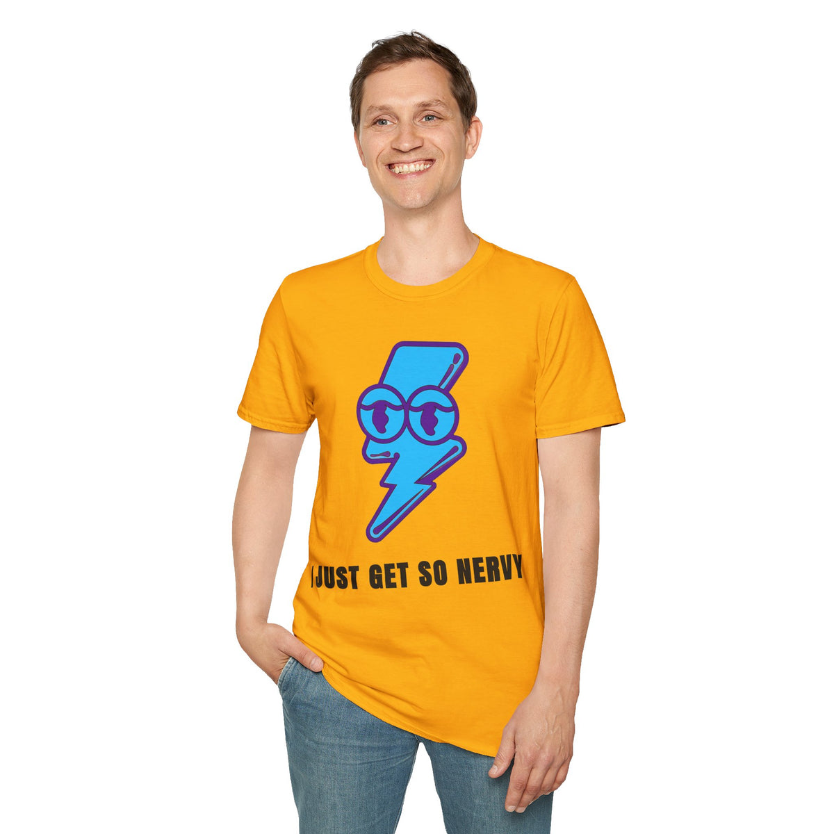 Graphic T-Shirt — 'I Just Get So Nervy' Blue Lightning Emoji Tee - Trending Now - September 2026