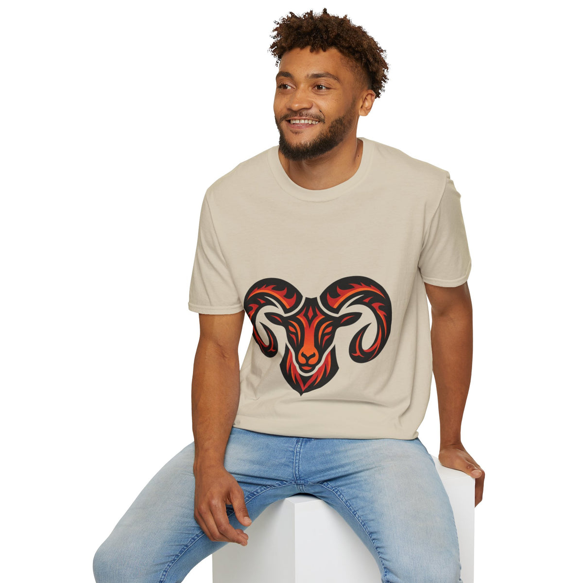 Aries Zodiac Ram Head Graphic T-Shirt — Tribal Flame Aries Design