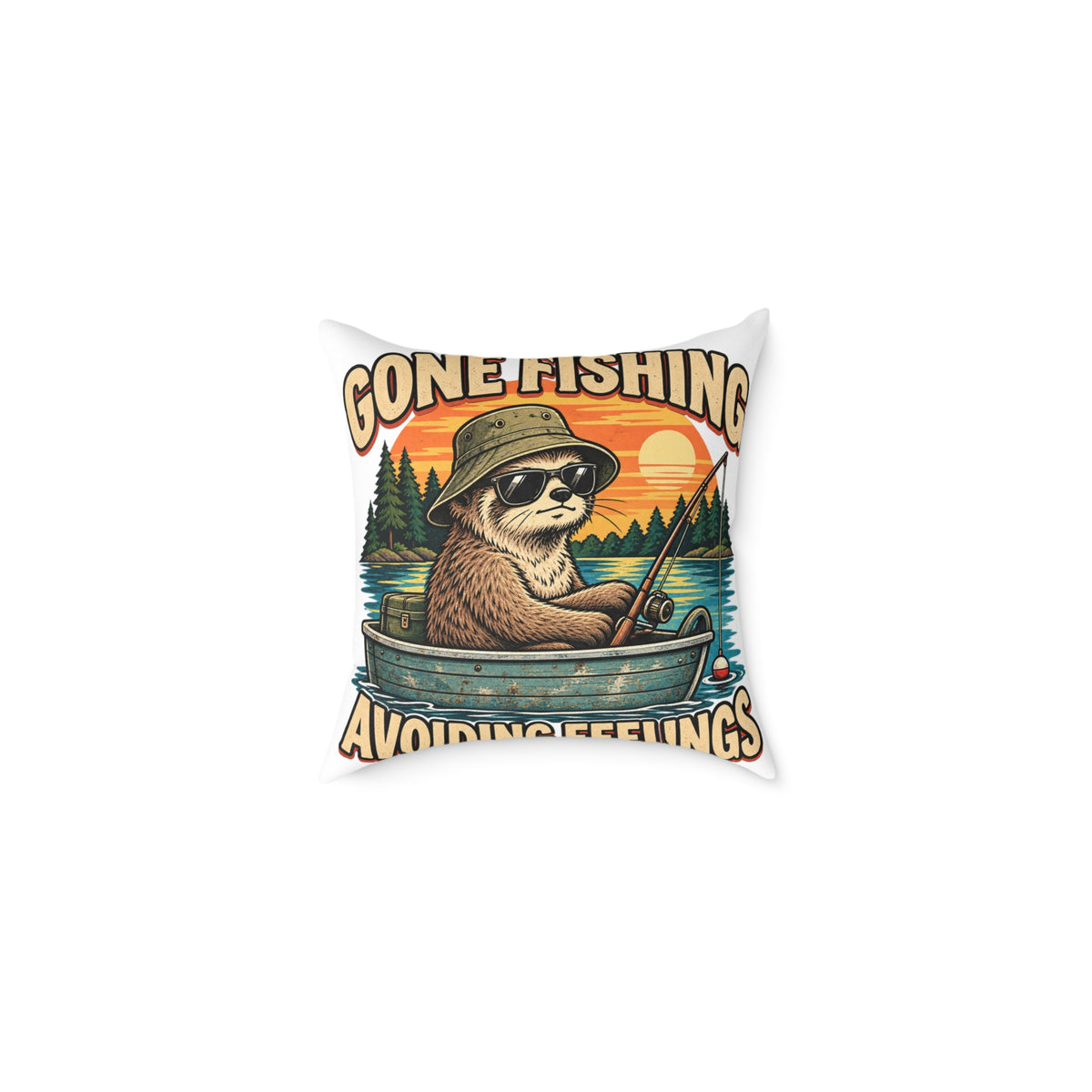 Gone Fishing Pillow —Funny  'Gone Fishing, Avoiding Feelings' Sloth Fishing Decorative Throw Pillow