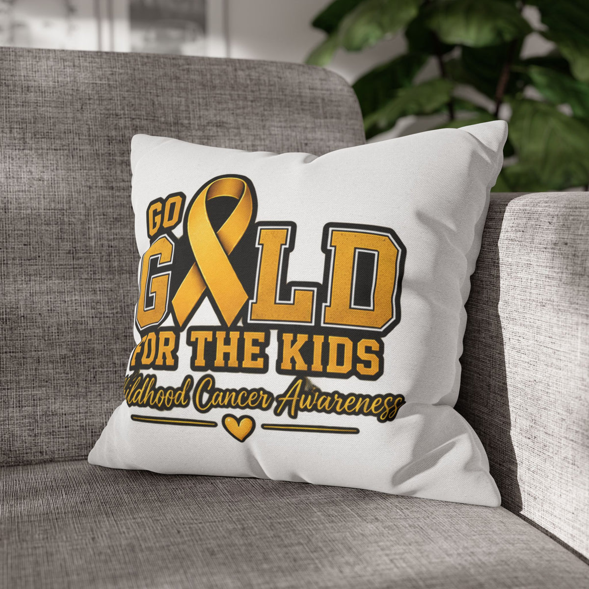 Childhood Cancer Awareness Pillow - "Go Gold For The Kids" Square Throw Pillowcase