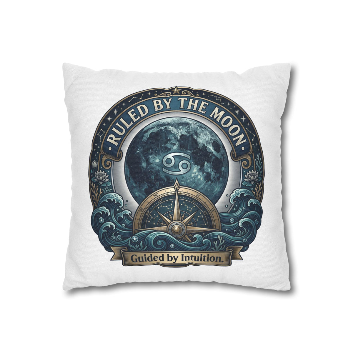 Ruled by the Moon Cancer Zodiac Pillowcase — 'Guided by Intuition' Decorative Throw Pillow Cover