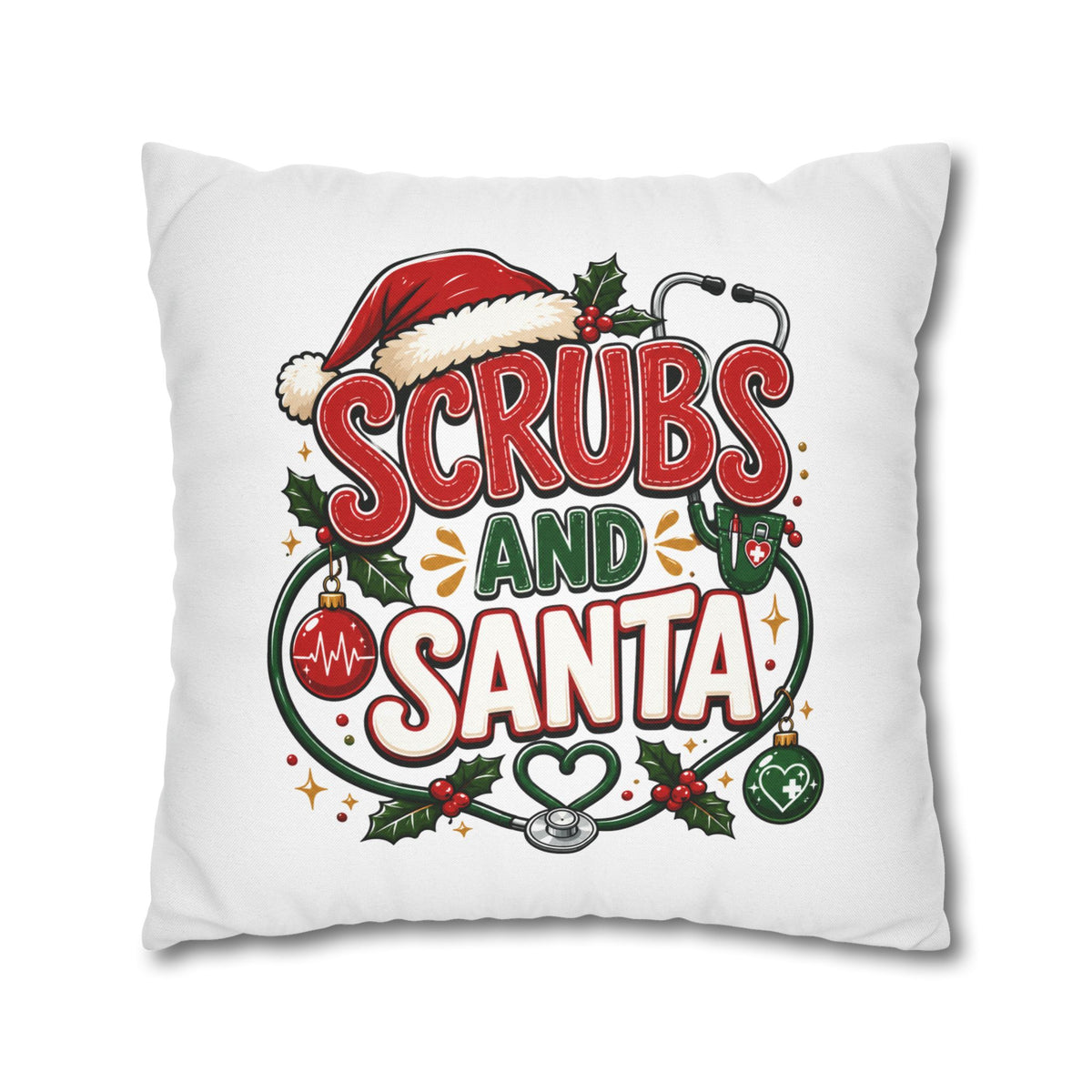Christmas Medical Pillowcase — “Scrubs and Santa” Holiday Nurse Pillow