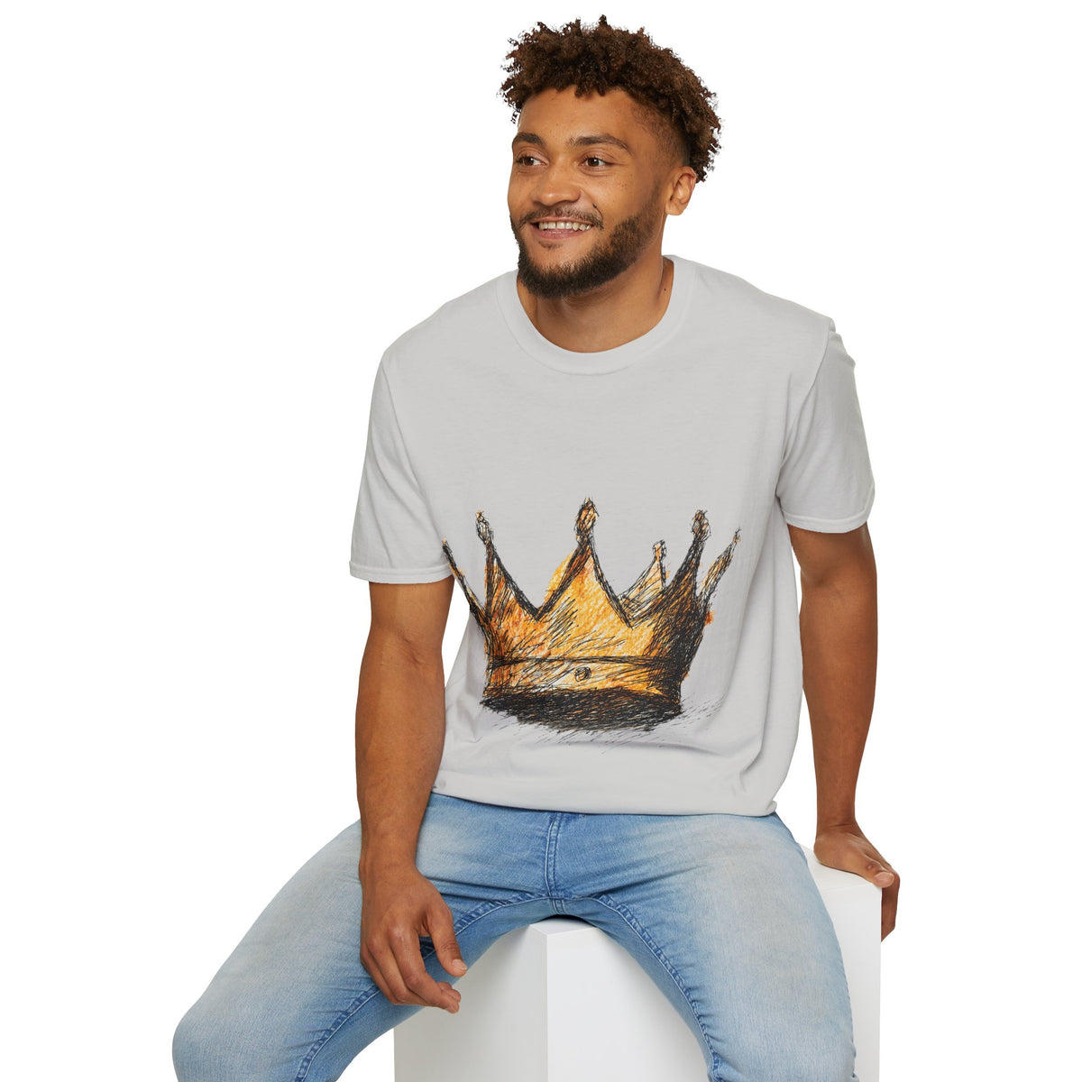 Crowned Sketch T‑Shirt — Hand‑Drawn Gold Crown Graphic Tee