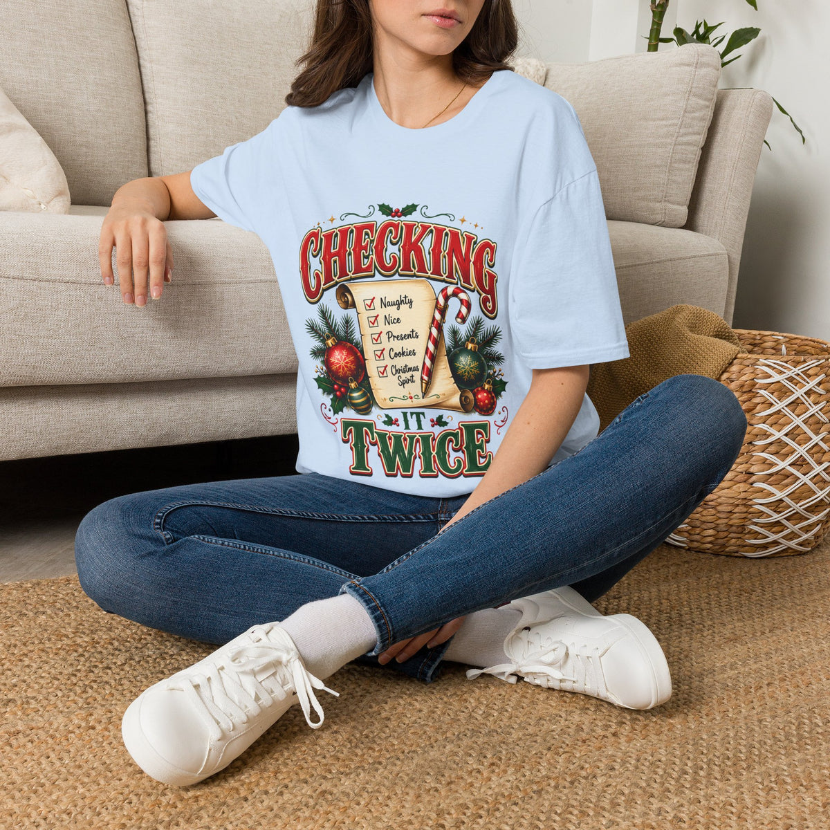 Checking It Twice Christmas T-Shirt — Naughty or Nice Holiday Tee