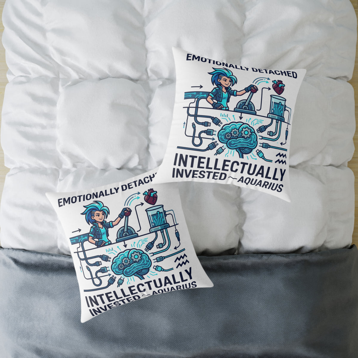 Zodiac Aquarius Emotionally Detached Intellectually Invested Square Poly Canvas Pillow