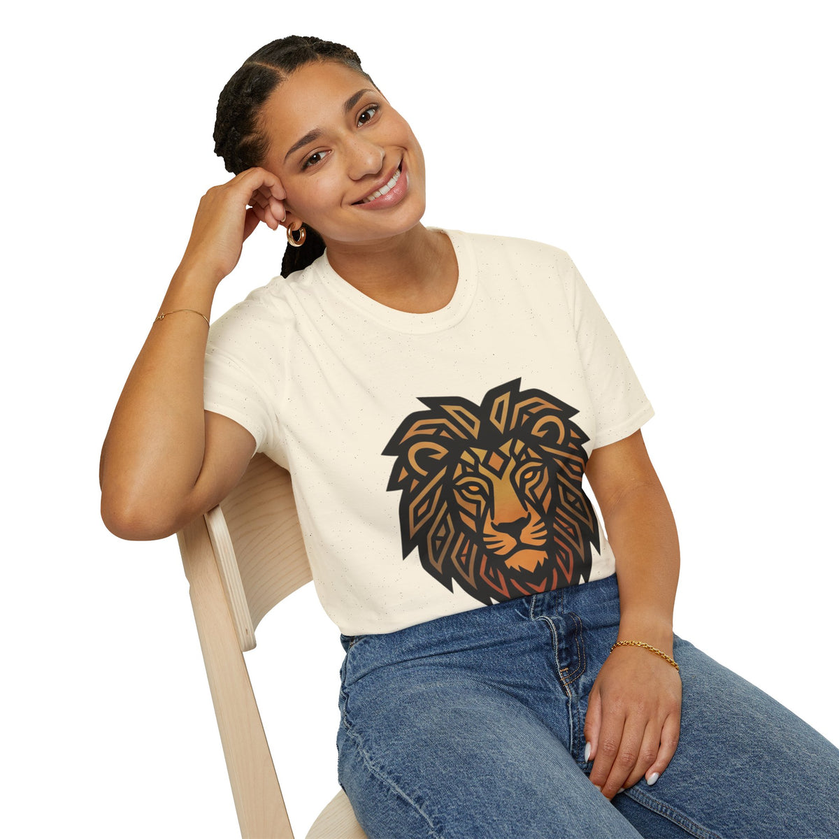 Leo Zodiac Lion Head T-Shirt — Geometric Tribal Lion Graphic Tee