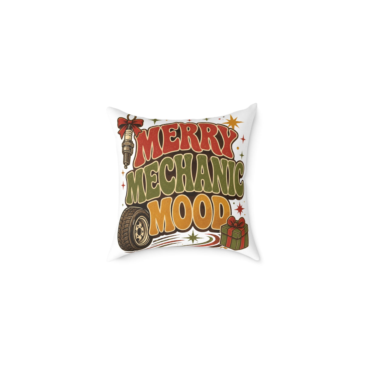 Modern Day Christmas Merry Mechanic Mood Pillow - Christmas Car Mechanic Holiday Throw Pillow