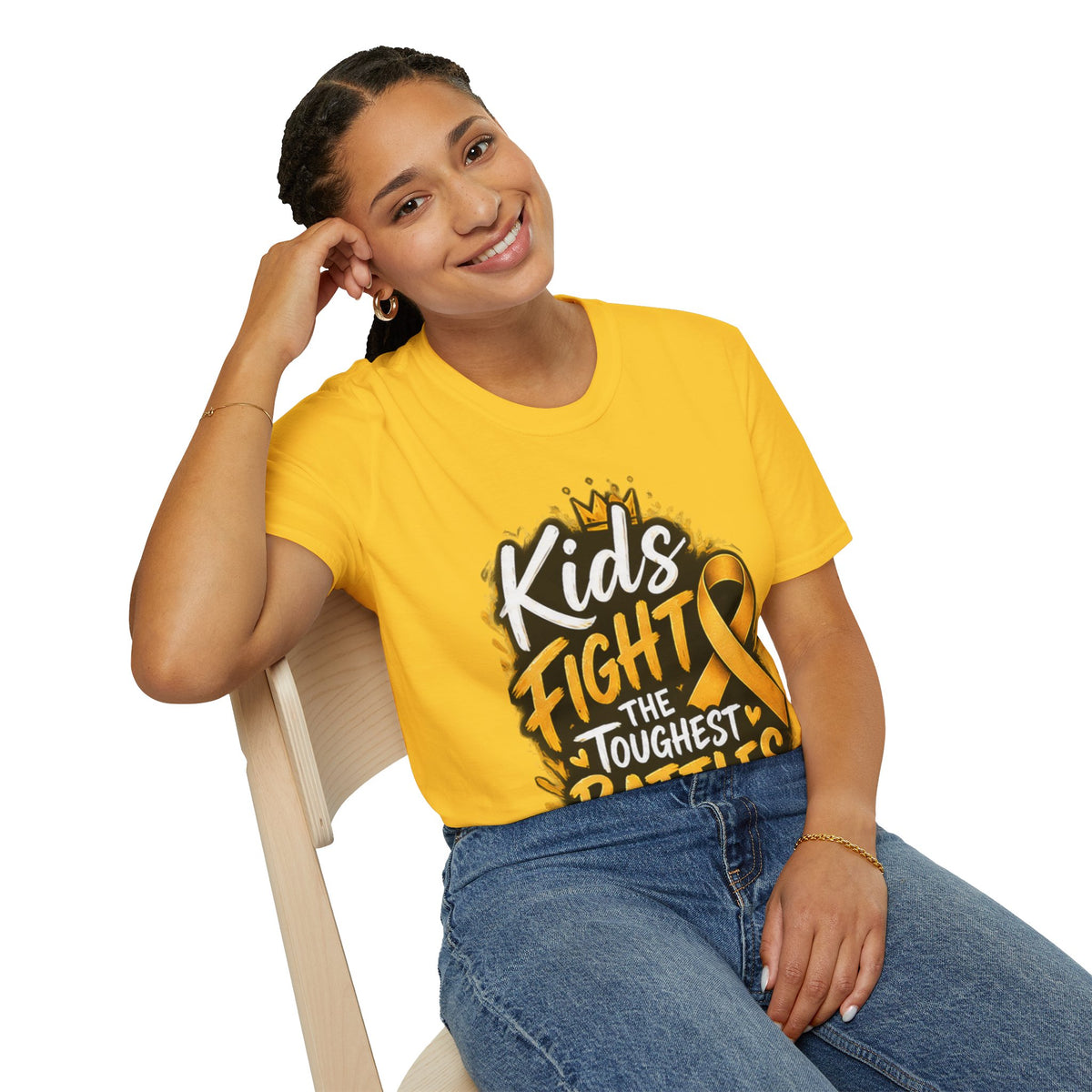 Children's Cancer Awareness T-Shirt — "Kids Fight The Toughest Battles" Gold Ribbon
