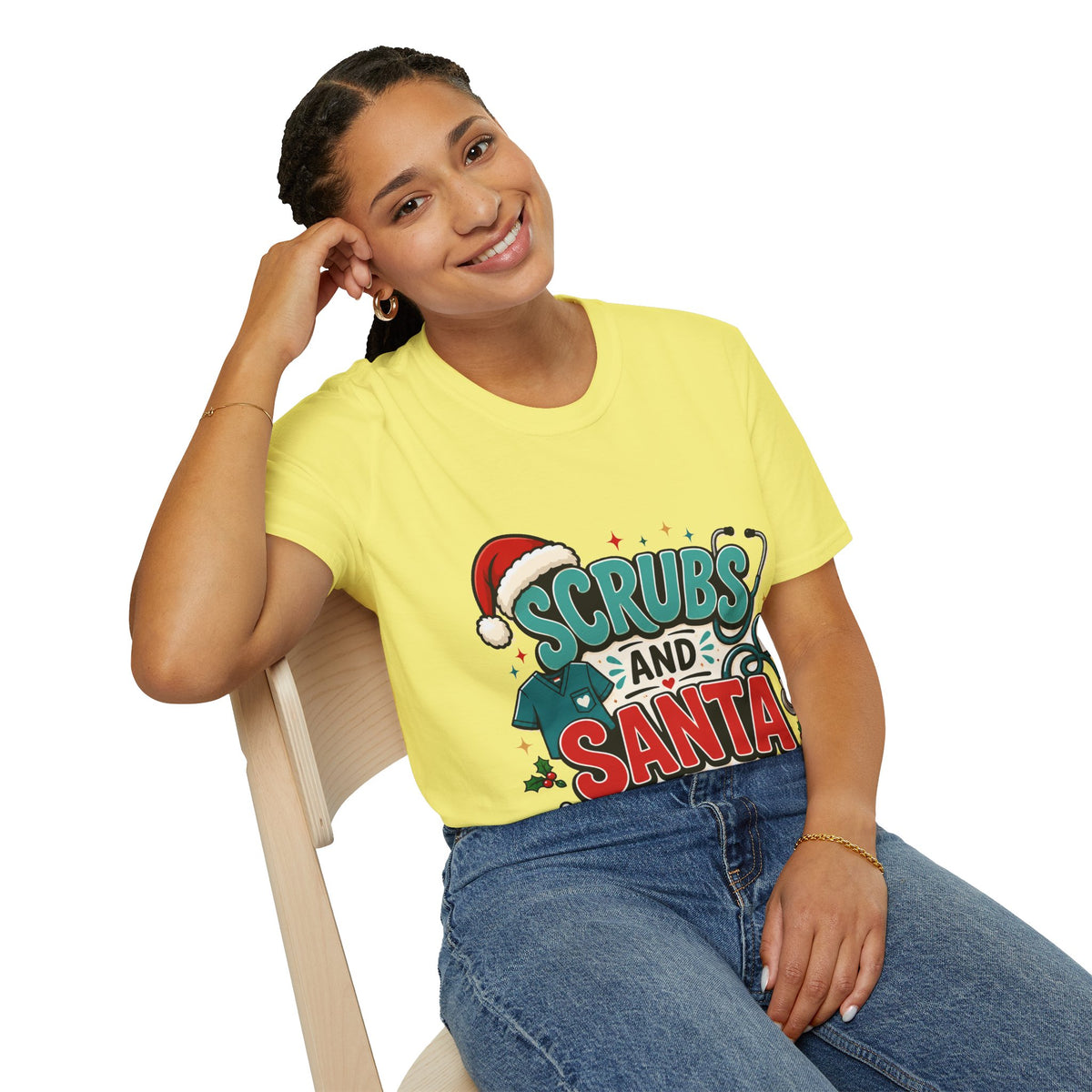 Scrubs and Santa Christmas T-Shirt — Cute Holiday Nurse Tee
