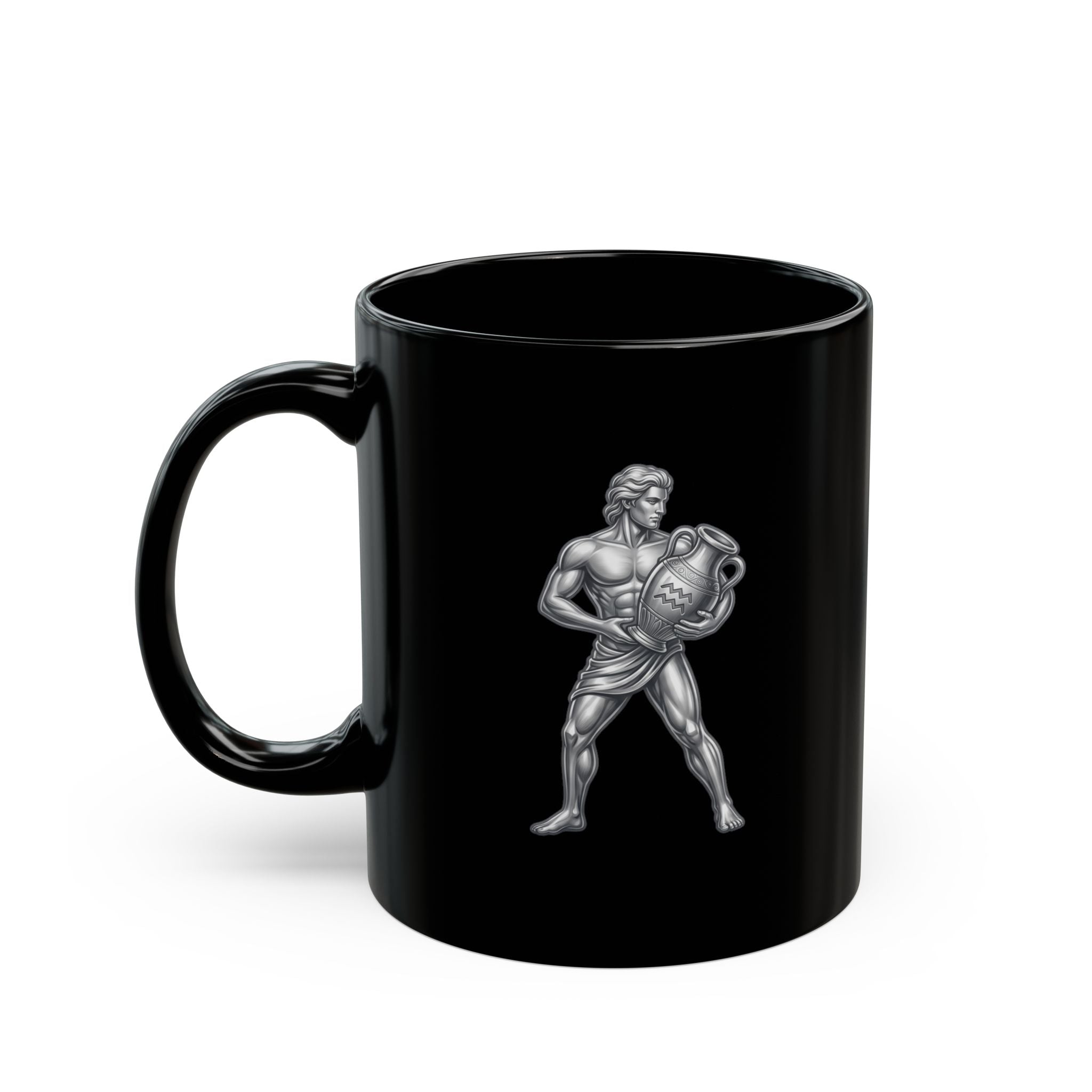 Zodiac Aquarius Black Ceramic Mug — Water Bearer Astrology Coffee Cup