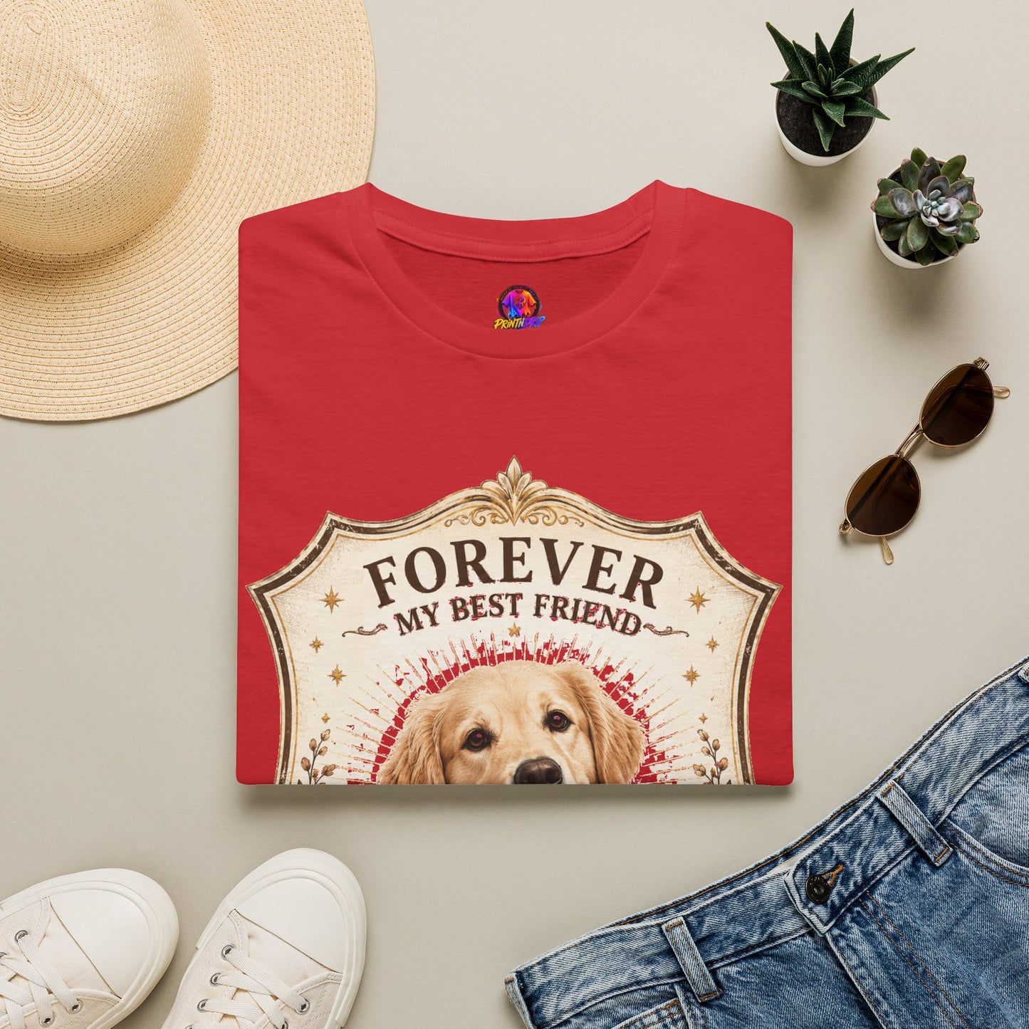 Dog Memorial T-Shirt — "Forever My Best Friend" Personalized Golden Retriever Tribute