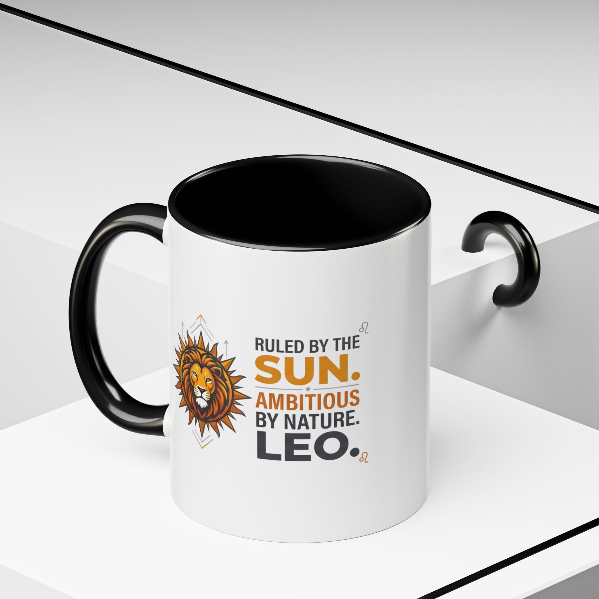 Leo Zodiac Coffee Mug — "Ruled by the Sun. Ambitious by Nature. LEO." Accent Ceramic Mug