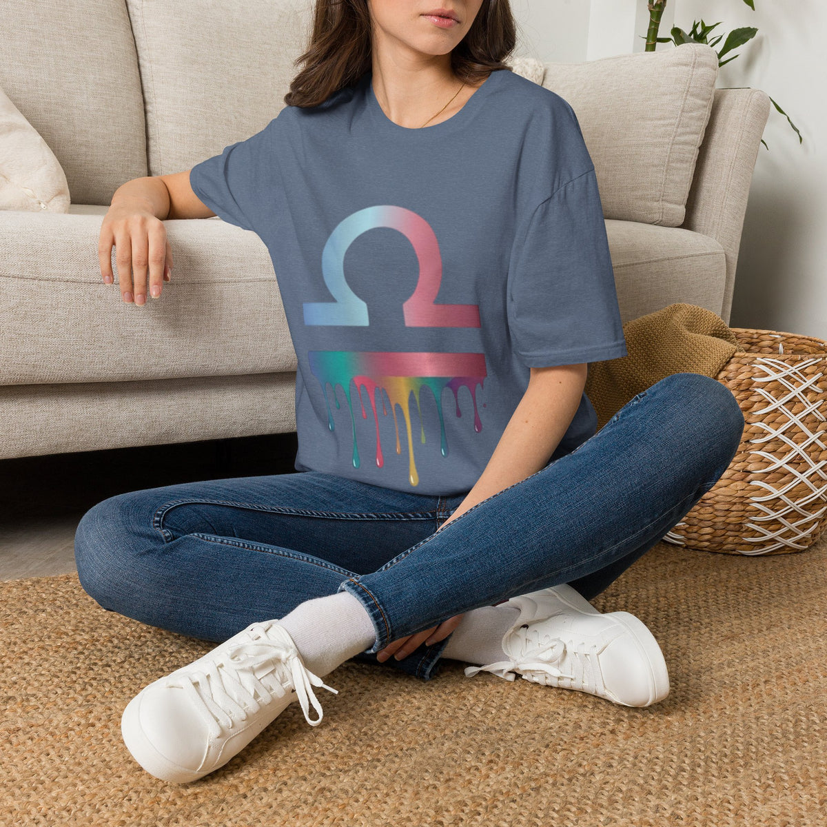 Libra Zodiac Omega Symbol T‑Shirt — Pastel Gradient Drip Graphic Shirt