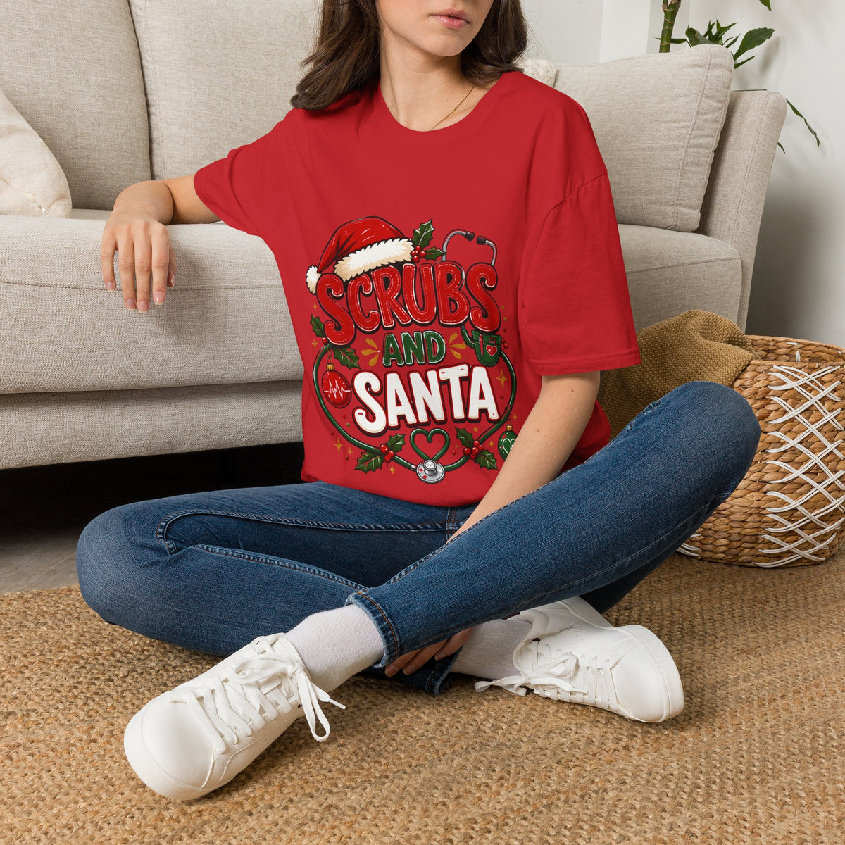 Scrubs and Santa Christmas Tee — Funny Nurse Holiday T-Shirt