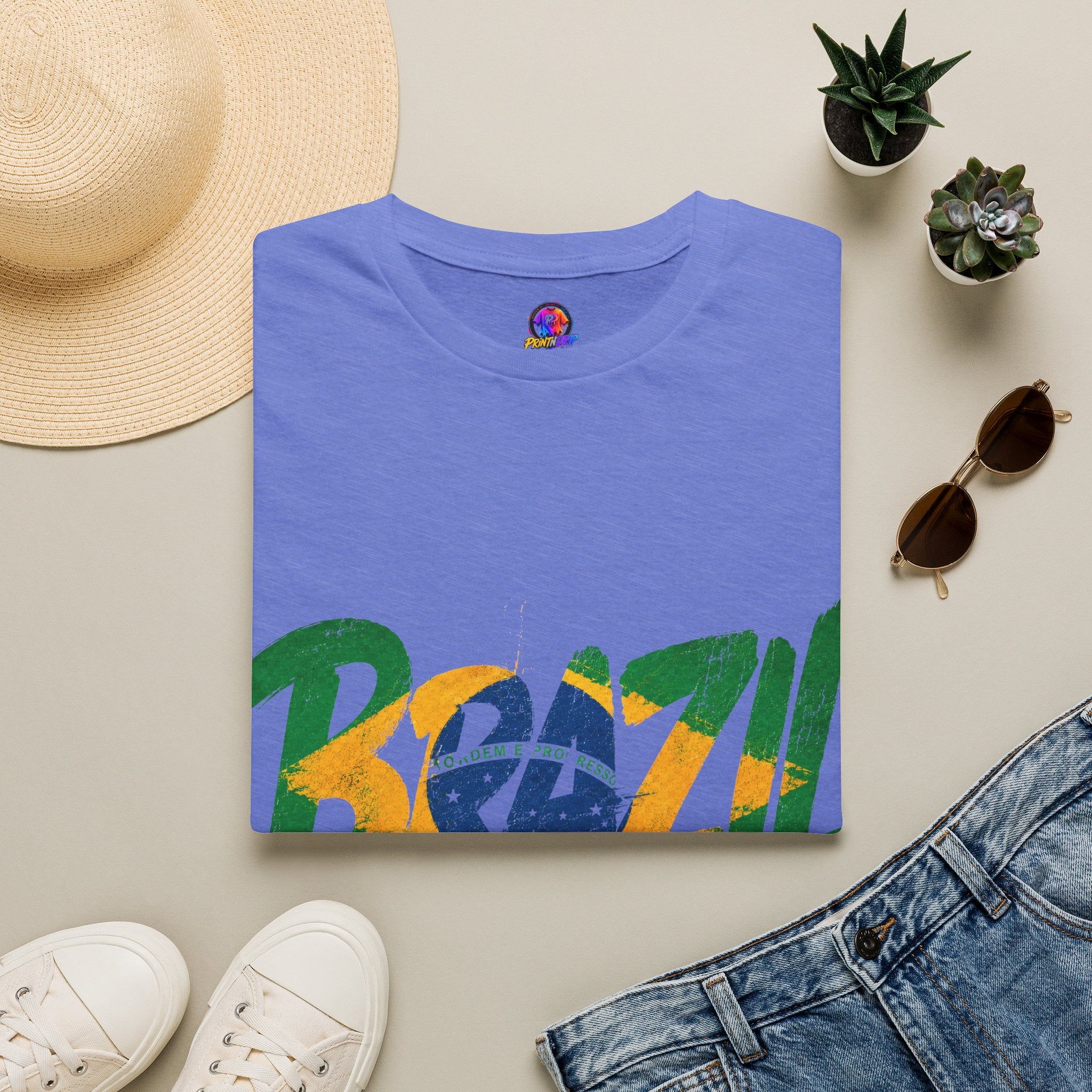 Brazil Flag Graphic T-Shirt — Bold Brazil Script with National Flag Motif