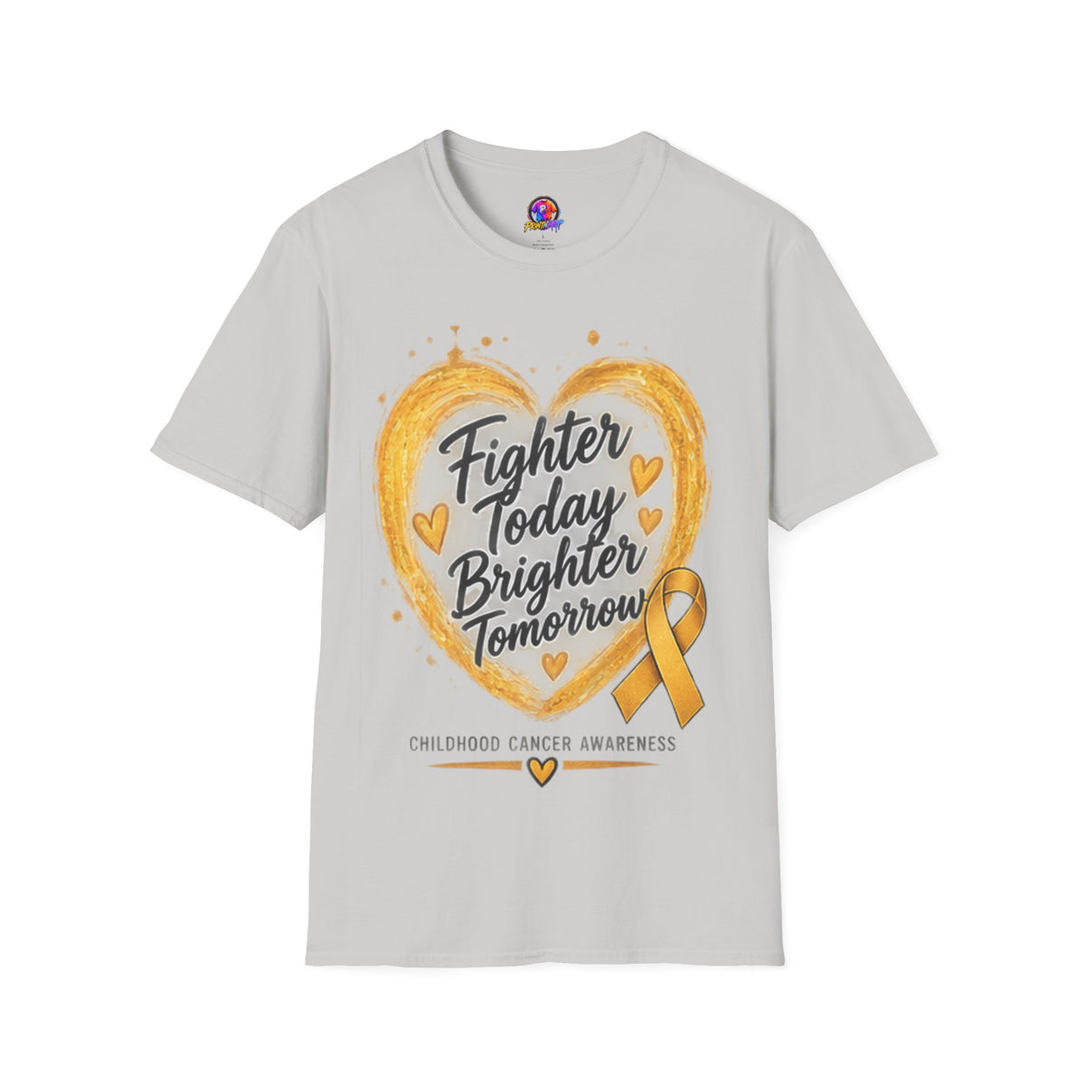 Childhood Cancer Awareness T-Shirt — "Fighter Today Brighter Tomorrow" Gold Ribbon