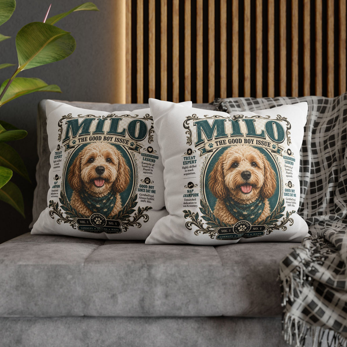 Dog Pillowcase — Personalized 'Milo The Good Boy Issue' Decorative Throw Pillowcase Milo Bailey Dog Dad Mom