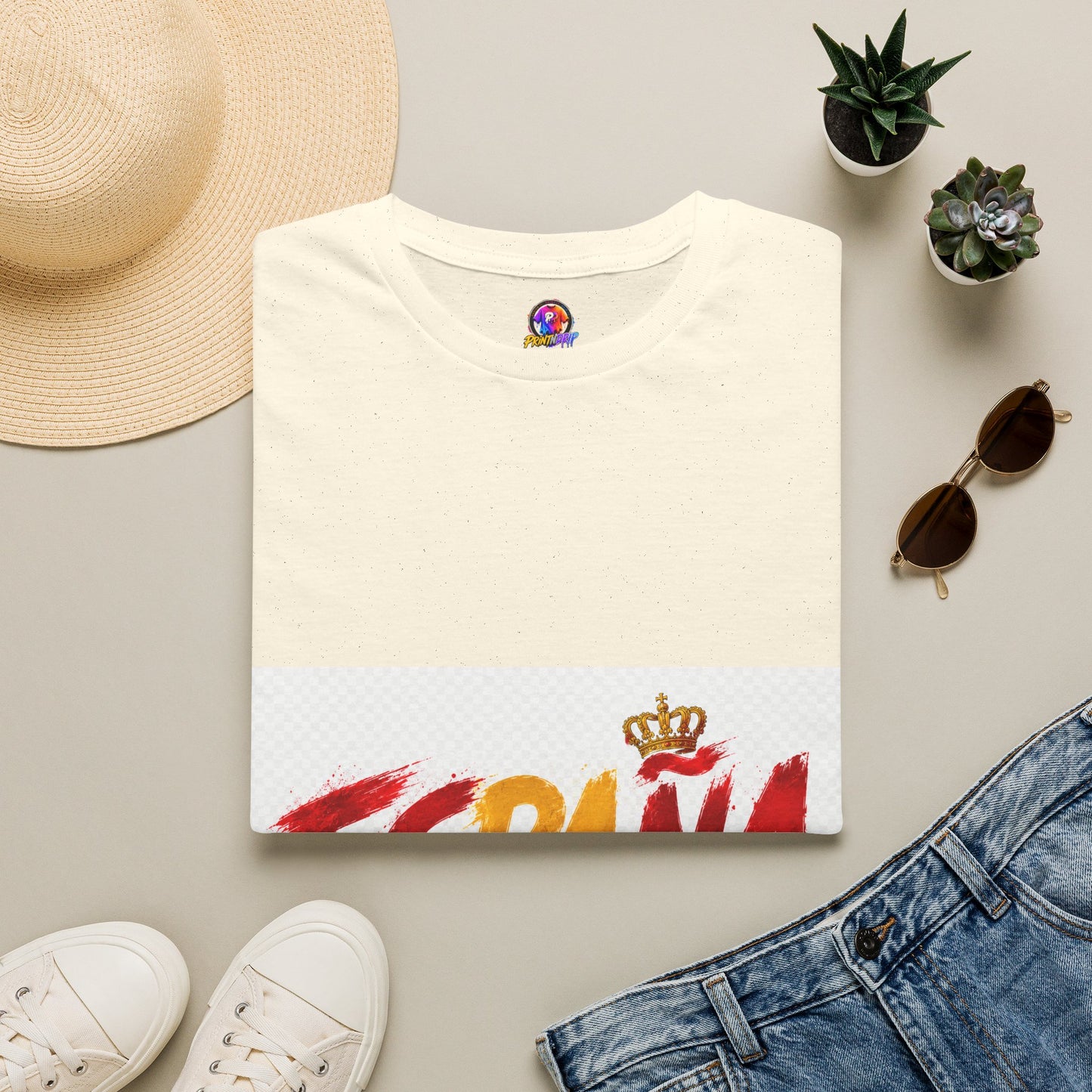Spain  Graphic T-Shirt — Spanish Flag Brushstroke Design with Crown
