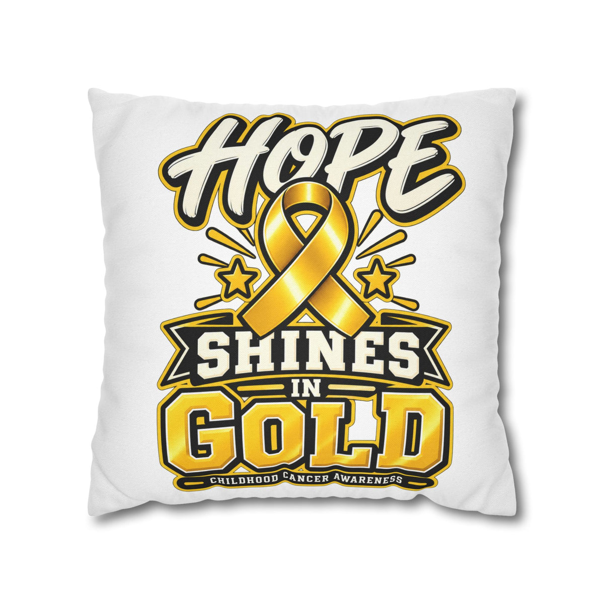 Hope Shines in Gold Pillowcase — Childhood Cancer Awareness Ribbon Decorative Pillow
