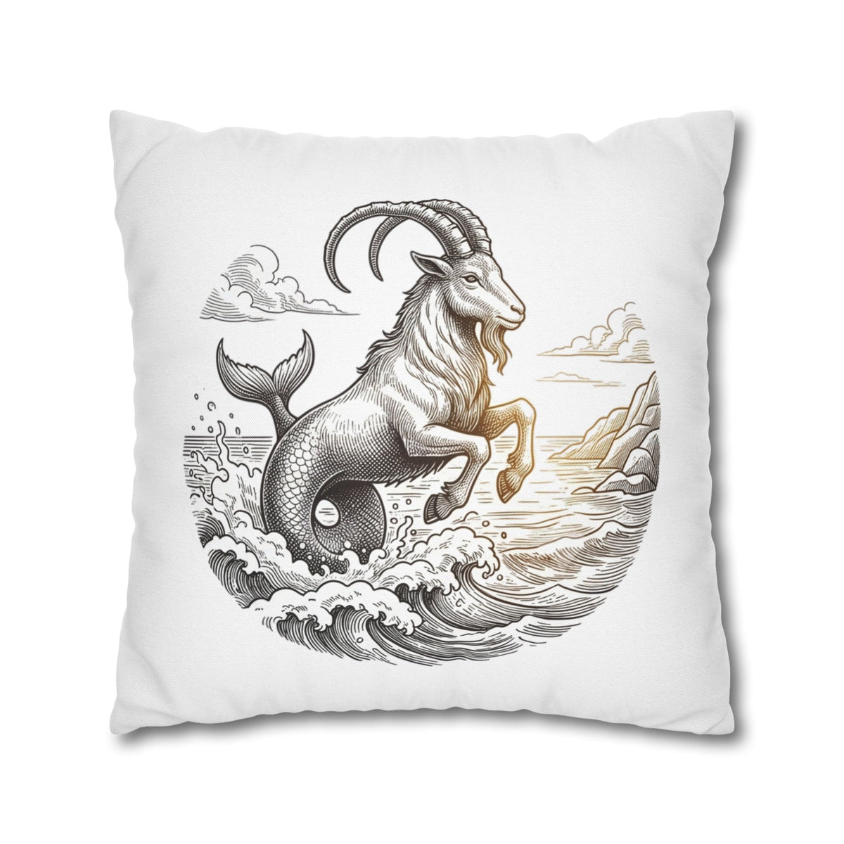 Capricorn Sea-Goat Decorative Pillowcase — Zodiac Mythical Creature Throw Pillow Cover