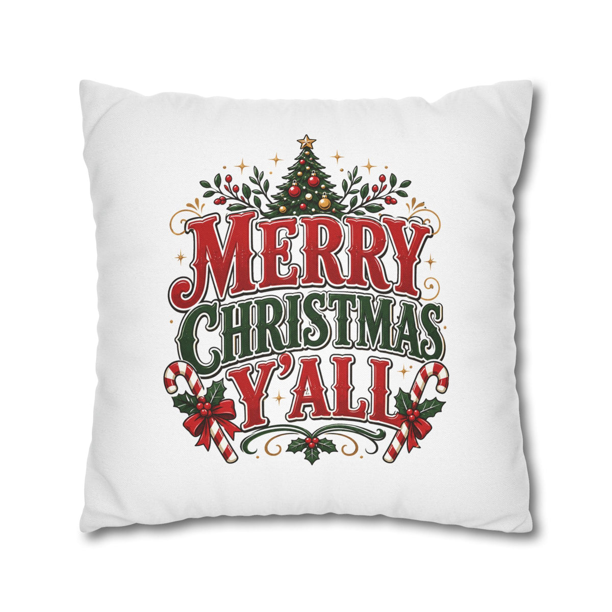 Christmas Square Pillowcase — Merry Christmas Y'all Holiday Decorative Pillow