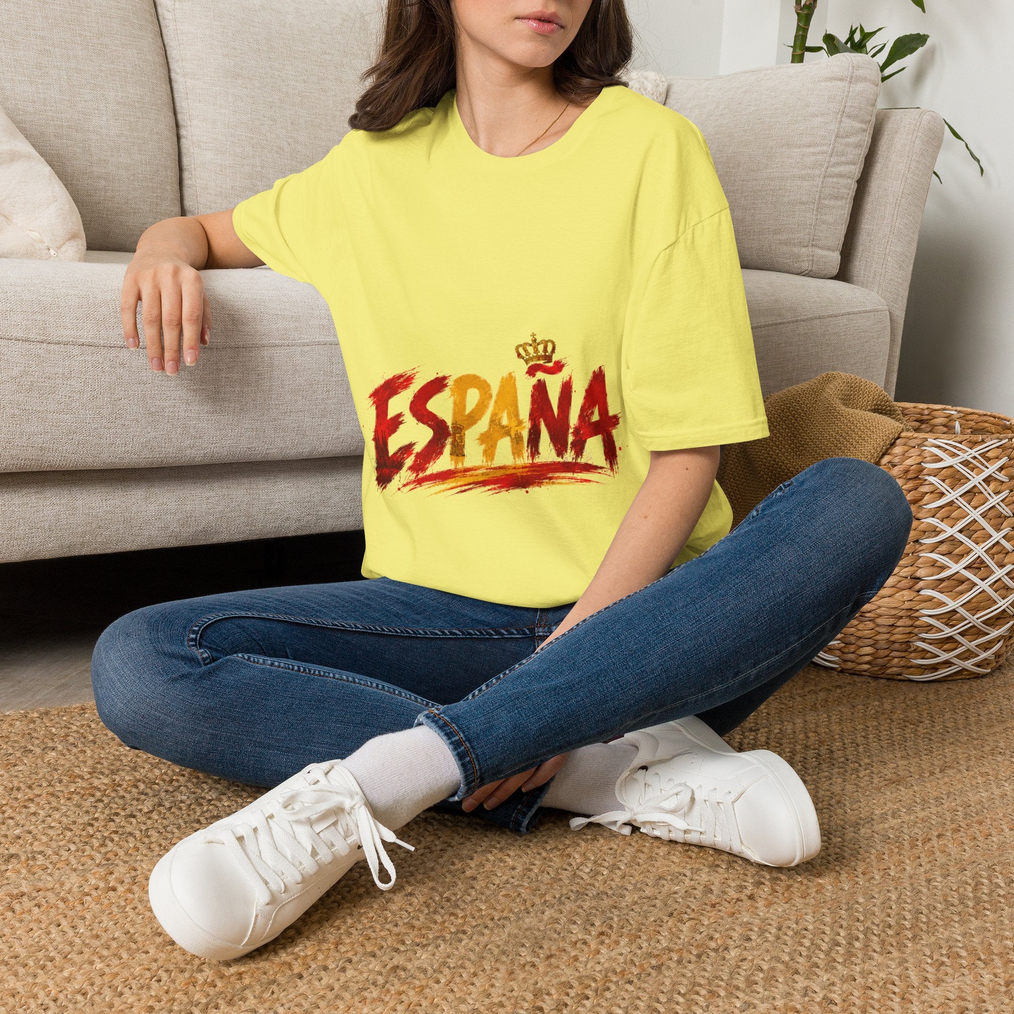 Spain  Graphic T-Shirt — Spanish Flag Brushstroke Design with Crown
