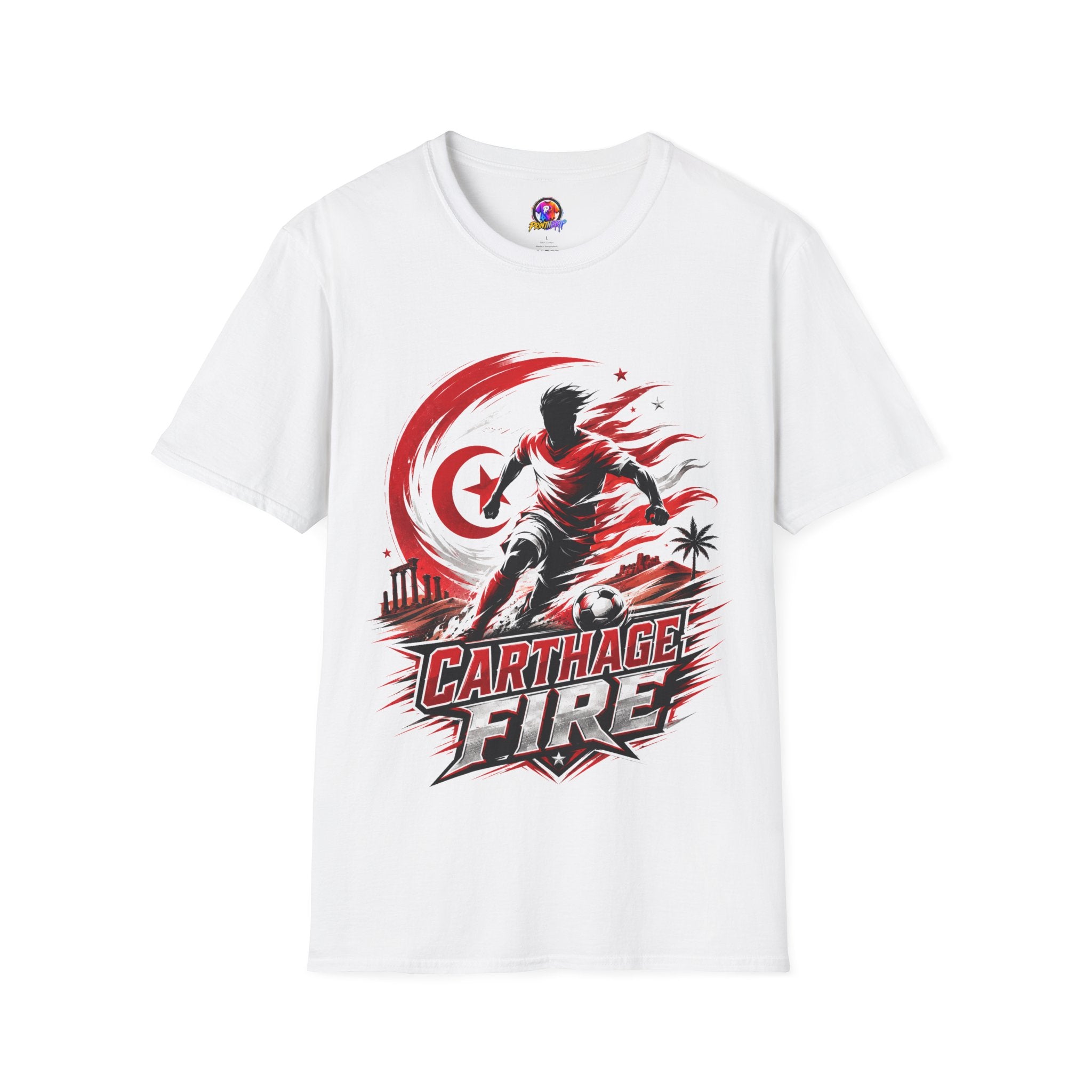 Tunisia Carthage Fire Soccer T-Shirt — Red Crescent Football Fan Tee