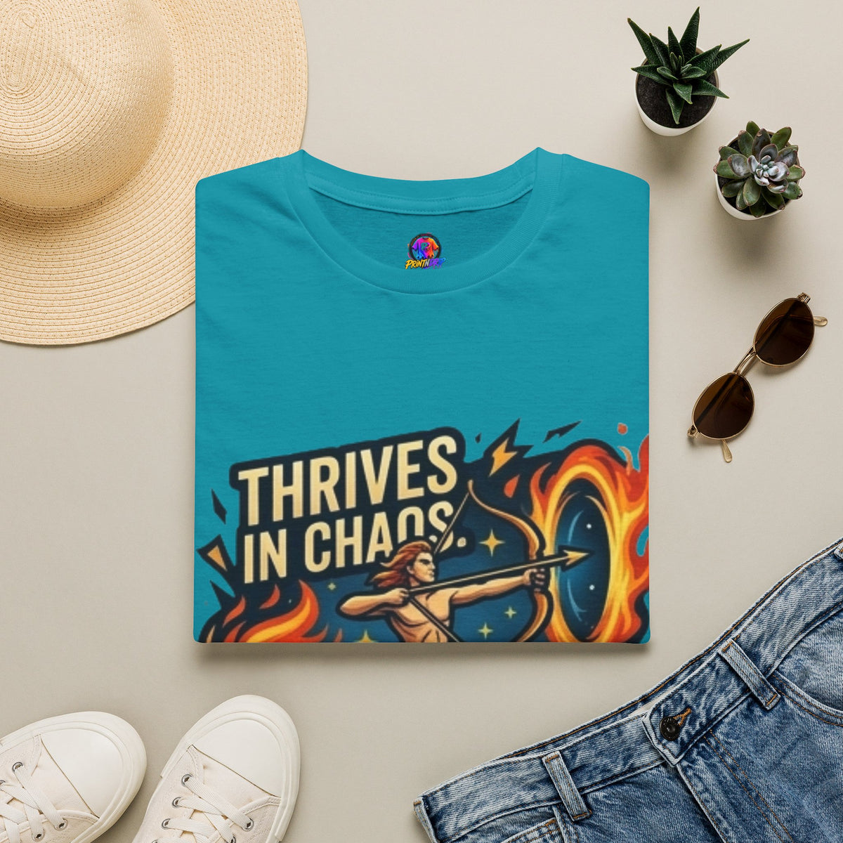 Sagittarius Archer T‑Shirt — "Thrives in Chaos" Zodiac Fire Sign Tee
