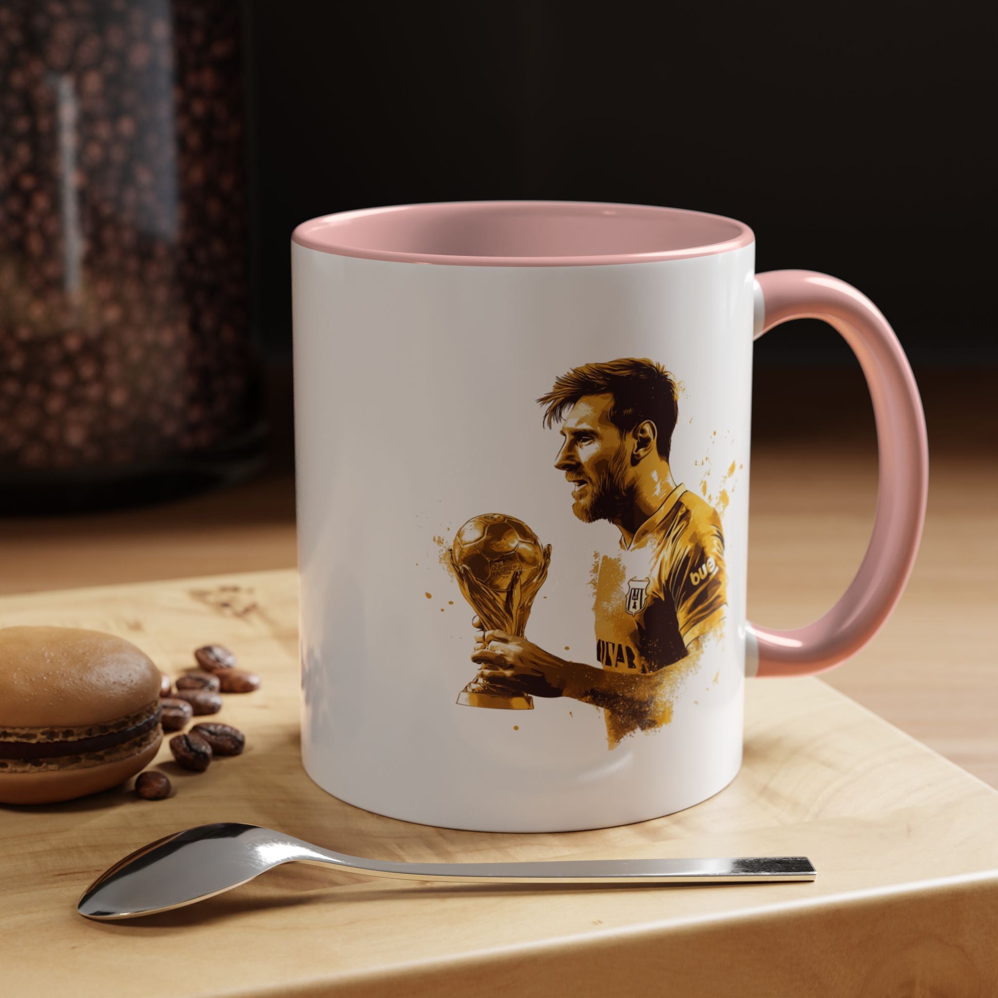 Soccer Legend Coffee Mug — Player Holding Trophy Accent Mug