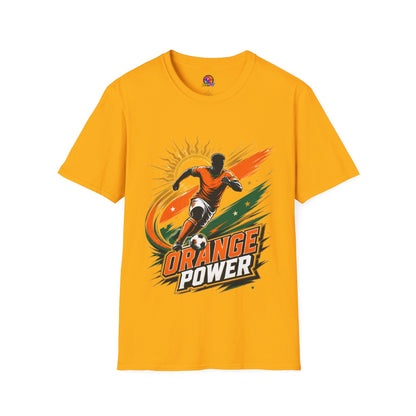 Côte d'Ivoire Orange Power Soccer T-Shirt — Dynamic Player Graphic Tee