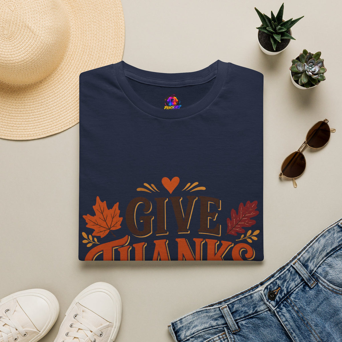 Thanksgiving T-Shirt Give Thanks Always Tee — Thanksgiving Fall Leaves Gratitude T-Shirt