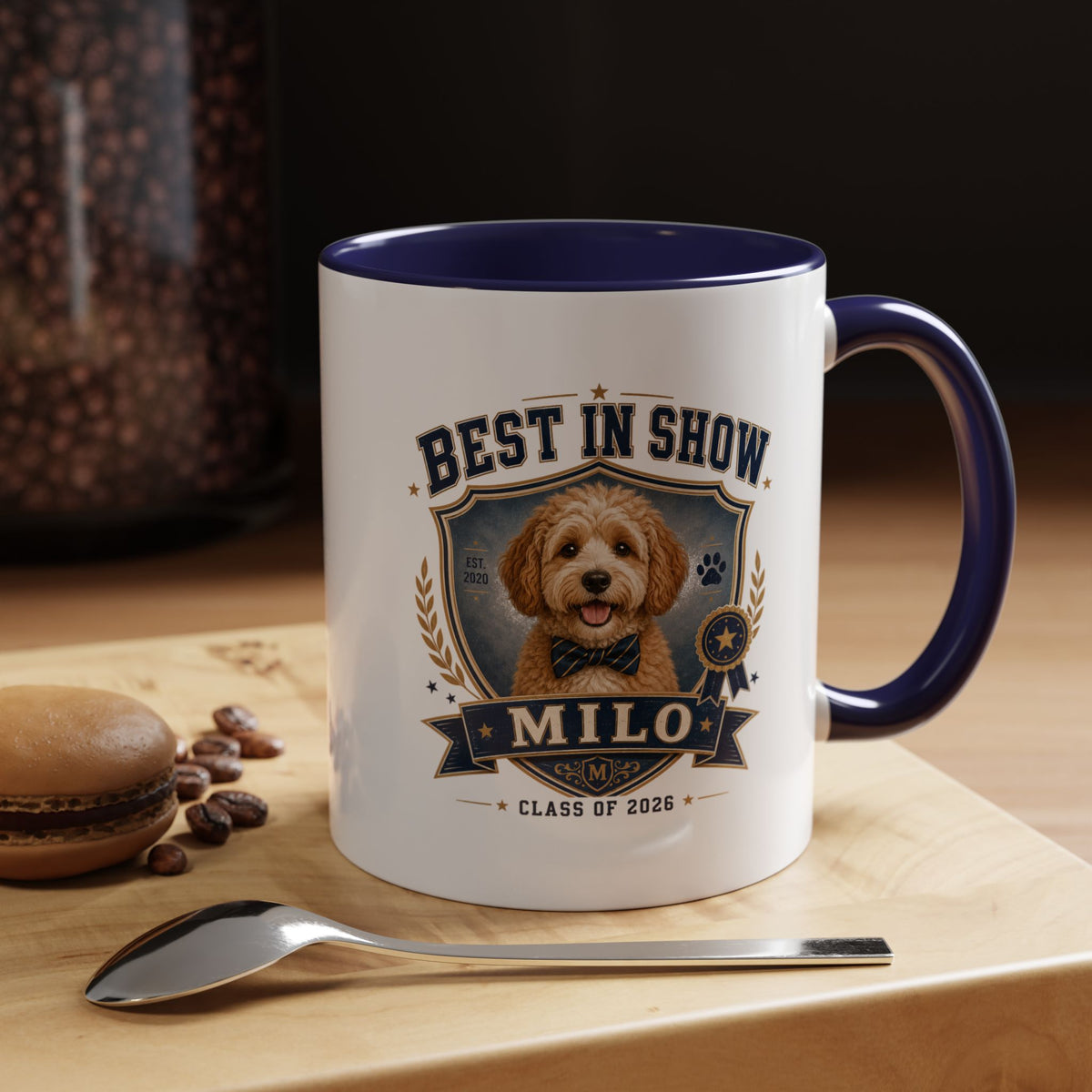 Milo Bailey Dog Dad Mom Best in Show Personalized Dog Coffee Mug — 'Milo' Class of 2026 Accent Mug