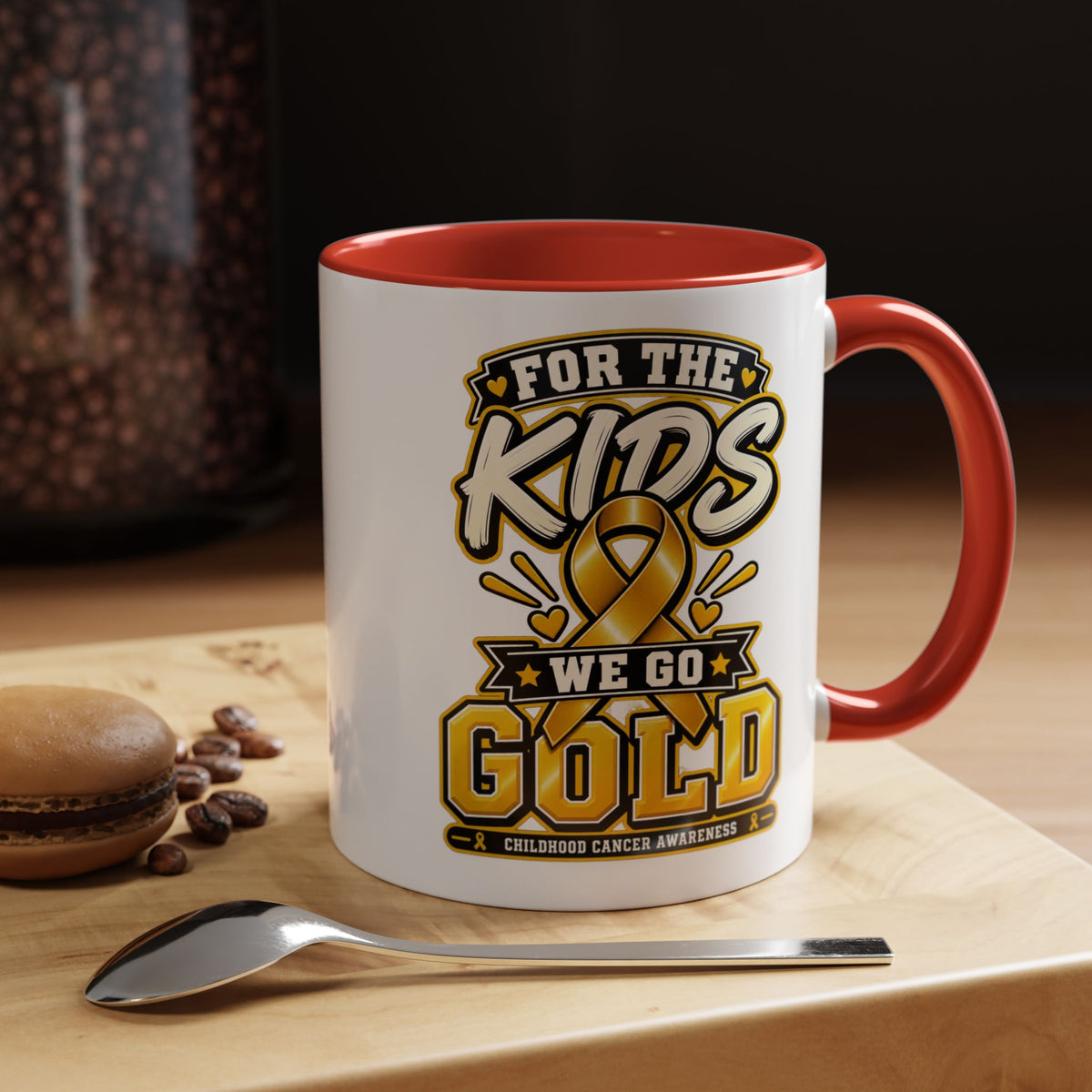 For The Kids We Go Gold Accent Coffee Mug — Childhood Cancer Awareness 11/15oz